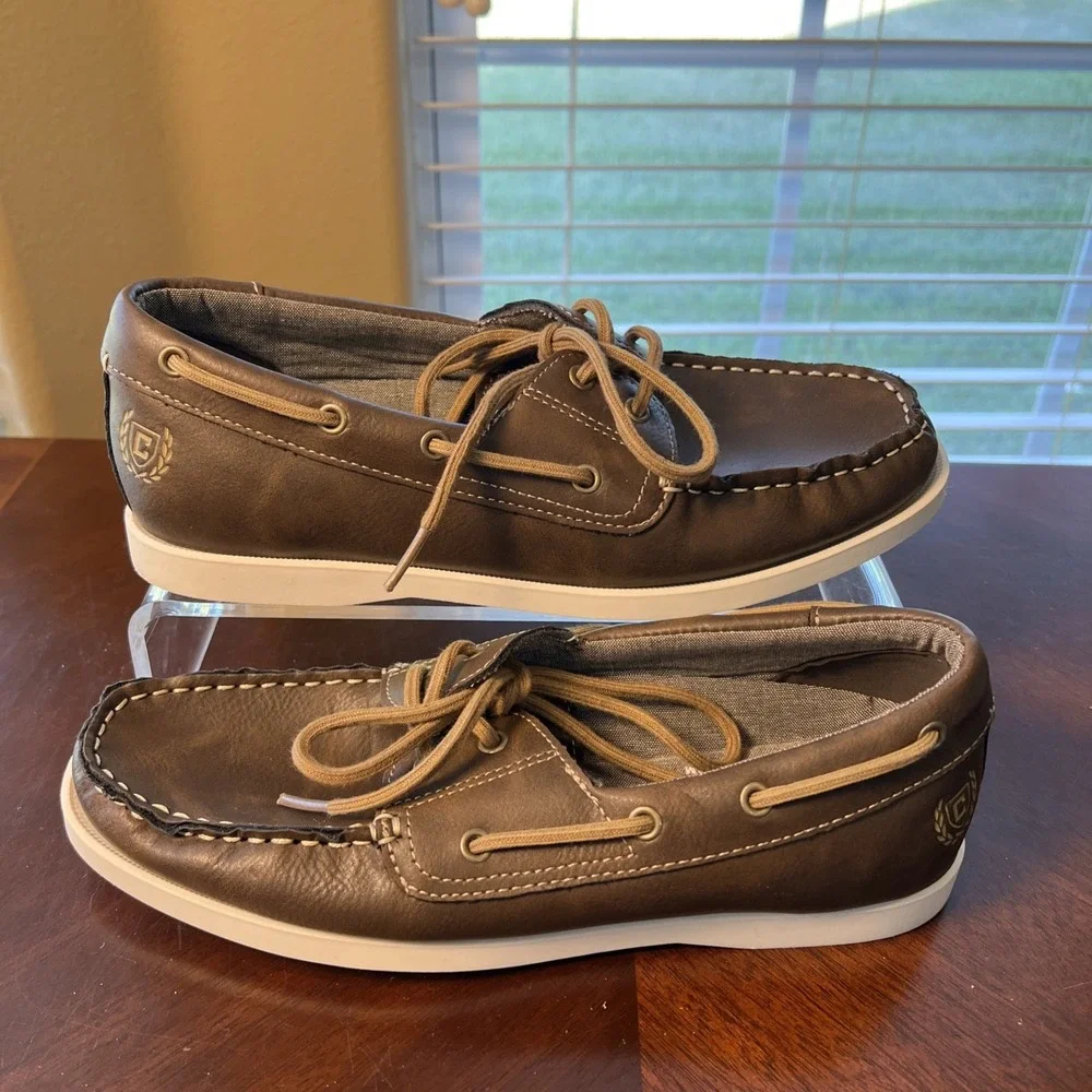 Chaps Benny Boat Shoes Mens Sz 7.5 Brown Cognac Slip On Memory Foam Nautical
